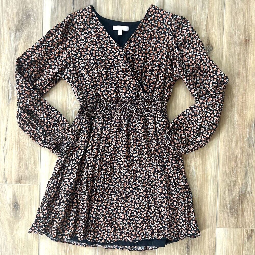 Girls Long Blouson Sleeves & Ditsy Floral Motif Wrap Top Dress by GB Girls sz Lg